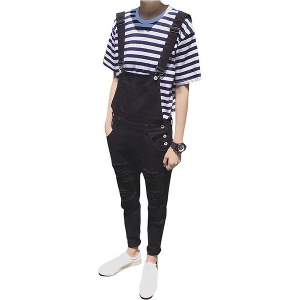 

mens fashion black white jumpsuit for men casual suspender pants straight casual long mens overalls spring autumn clothing