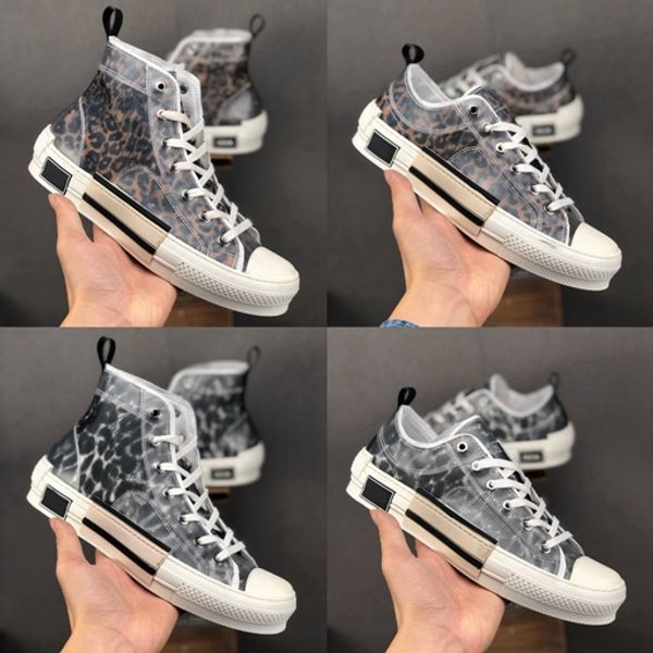 

new 19ss b23 oblique high low kim jones sneakers vintage platform technical canvas luxury mens women designer leopard fashion casual zapatos, Black