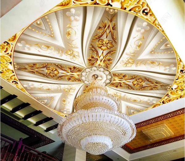 

золотой зал классическая роскошь рельефный zenith mural 3d потолочные фрески обои
