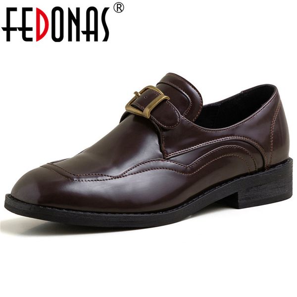 

fedonas buckle shallow women pumps spring high heels party office basic shoes woman euro style female classic loafers, Black