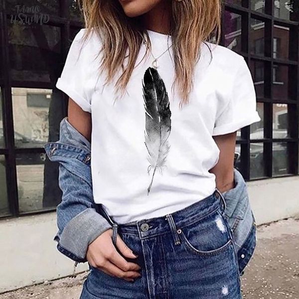 

vogue leaf print tshirt short sleeved o neck summer short sleeve funny t shirts women ulzzang harajuku tees, White