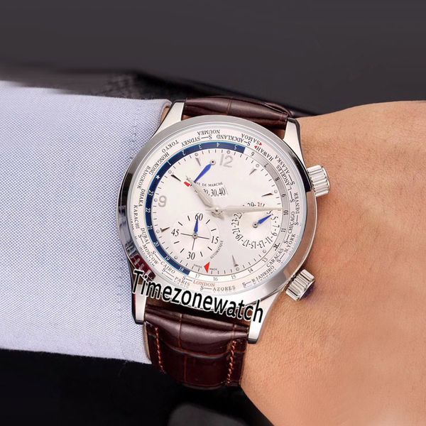 

new master grande date q1528420 power reserve white dial automatic mens watch steel case brown leather strap gents watches timezonewatch, Slivery;brown