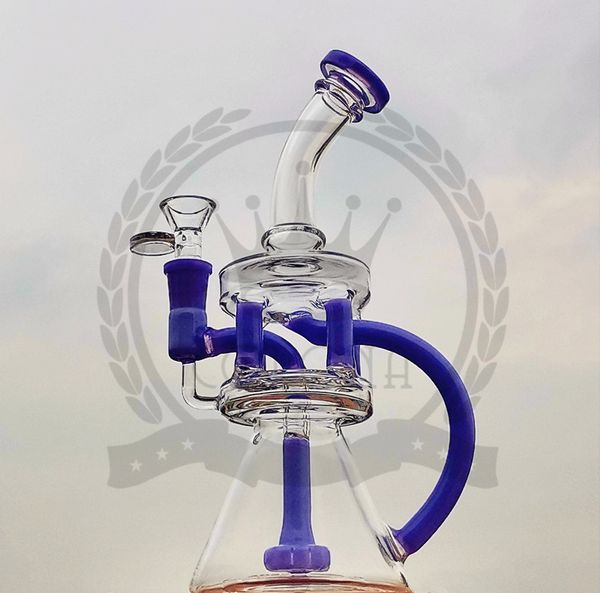 Glasbong Shisha Glas Wasserpfeifen Becher Recycler 10-Zoll-Bongs Dab Rig Ölbrenner Aschefänger Bubbler 14-mm-Kopf