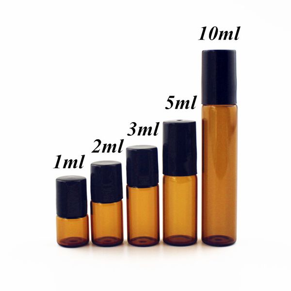 

50pcs / серия 1мл 2мл 3мл 5мл 10м янтарный стекла ролл на бутылки с стекла / металлический шар браун тонкие стекла roller эфирное масло буты