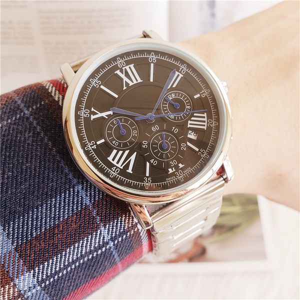 

wholesale mens stainless steel watch all dial work mens luxury watch fashion men women quartz movement gift wristwatch clock, Slivery;brown