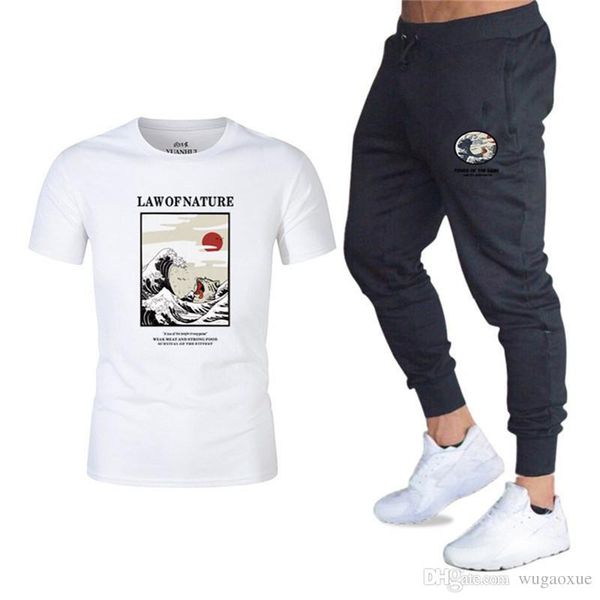 

quality men's sets t shirts+pants men gyms workout fitness sets brand clothing two piece suit tracksuit tshirts men trousers, Gray