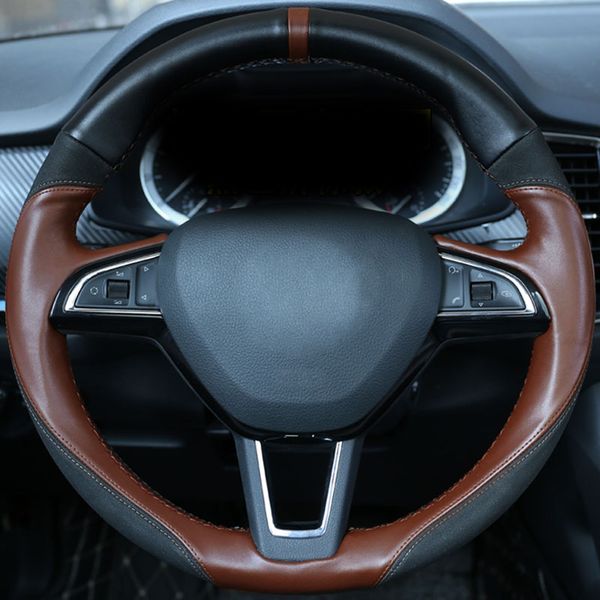 

1pc for kodiaq steering wheel cover hand sewing layer leather