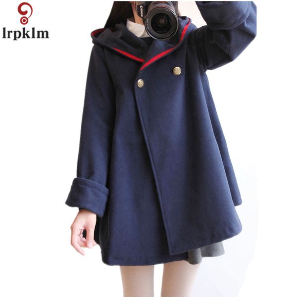 

women's winter coat ladies wool cape jacket long korean female lolita jacket plus size woollen coats 2018 new fashion coat ch420, Black