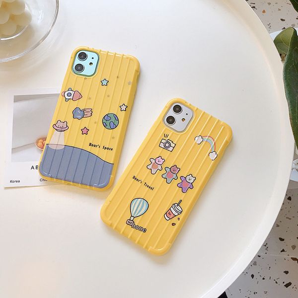

for iphone 11 pro phone case xs max xr cartoon doodle bear 6 7 8 x plus luggage appearance soft cell phone cases