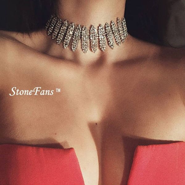 

stonefans trendy rhinestone choker necklace gold silver women fashion collar chunky crystal chokers maxi statement jewelry, Golden;silver