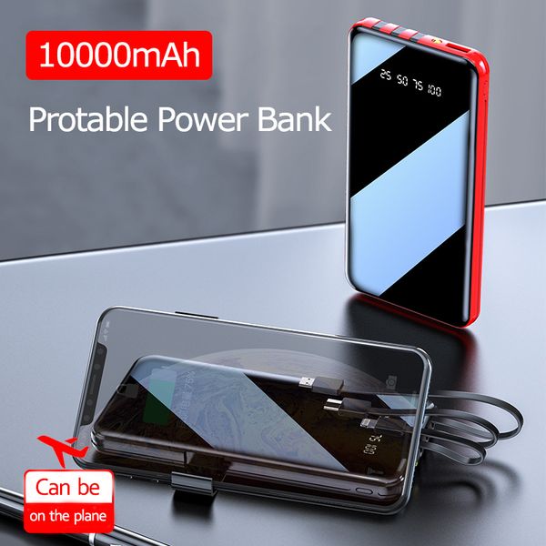 

portable 10000 mah power bank full screen built-in 3 usb powerbank fast charging external battery for all phone