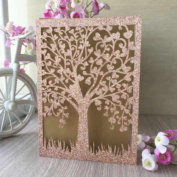 

40pcs /lot heart tree unique glitter people wedding invitation card using to anniversary engagement fancy dress party invitation cards, Black
