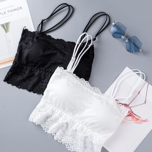 

summer lace beautiful back breast-wrapping woman hollow-out anti-light girl bottom suspension belt bra underwear, White