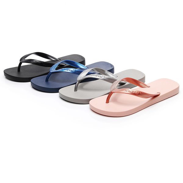 

2019 new arrival fashion couple slippers non-slip flip flops clip toe flat botton beach big size slippers zapatos mujer 15, Black