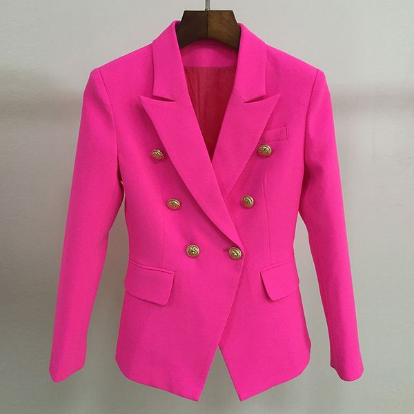 

deat 2019 autumn fushia blazer women office ladies gold double breasted buttons rose pink new fashion coat mg418, White;black