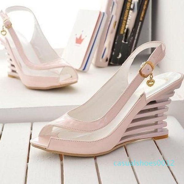 

2020 women's sandals ladies back strap buckle belt fish mouth wedge heel high sandals fashion women shoes c12, Black