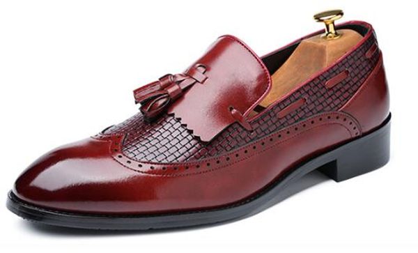 

men tassel loafers italian dress shoes casual loafer for men slip-on wedding party shoes male designer leather shoes, Black