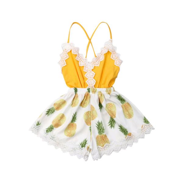 

dropshipping newborn toddler girl clothes lace floral romper jumpsuit sleeveless pineapple print backless sunsuit outfit cute, Blue