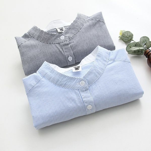 

woman blouses for women blouses women 2019 spring summer grey striped blusas fashion long sleeve ladies camisas mujer 100%cotton, White