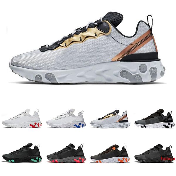 

2019 react element 55 кроссовок для мужчин, женщин тройных черных белого университета red metallic gold моды мужских тренеров спортивных кро