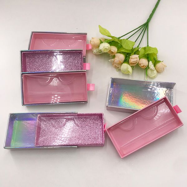 

empty slide drawer lashes boxes glitter smooth pink with holographic eyelash packaging for 5d mink lash