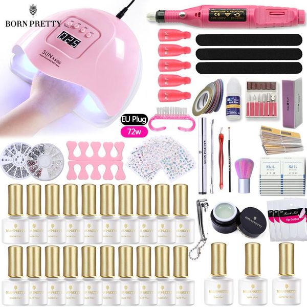 

born pretty super nail gel set uv led lamp with 20/10pcs nail gel polish manicuring drill machine polishing tools