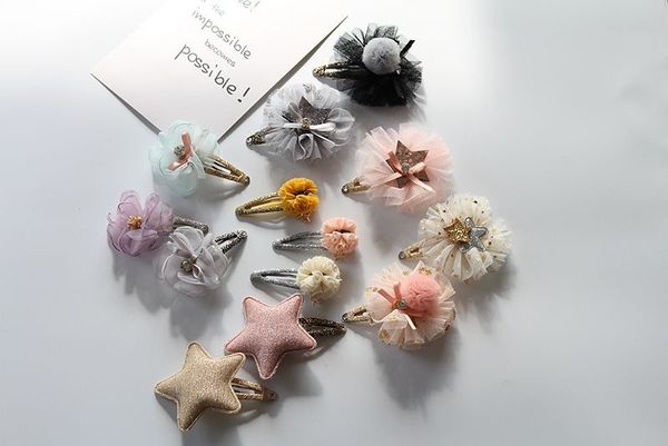 

детский конструктор аксессуары для волос корейских детей bb клип снег пряжа младенца головной убор челка клип сломанный шпилька пятизвездное, Slivery;white