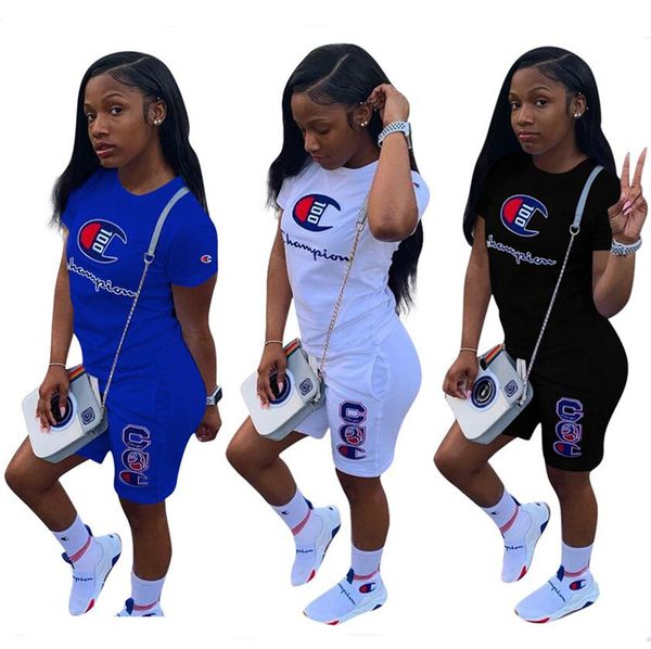 

S 3xl women champion emboridery letter hort track uit t hirt tee hort pant 2 piece et outfit ca ual port wear uit a442