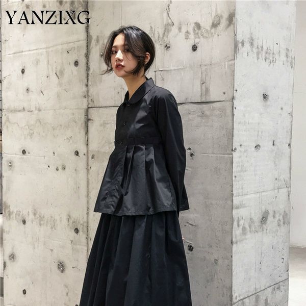 

2019 spring asummer new lapel long sleeve single row multi-button shirt fashion casual all-match women's shirt r630, White