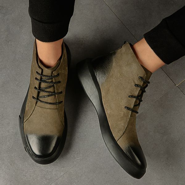 

genuine leather men boots autumn caoutchouc ankle boots fashion footwear lace up shoes men retro shoes 144, Black