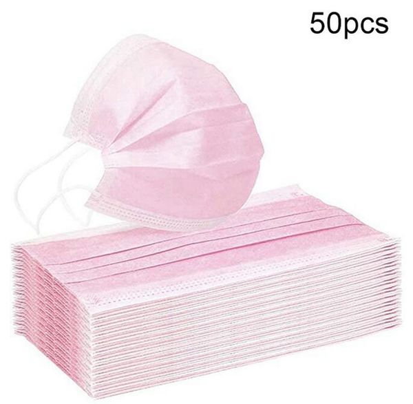 

fast shipping 50pcs disposable face masks breathable anti dust protection mouth cover face cover pink 50pcs