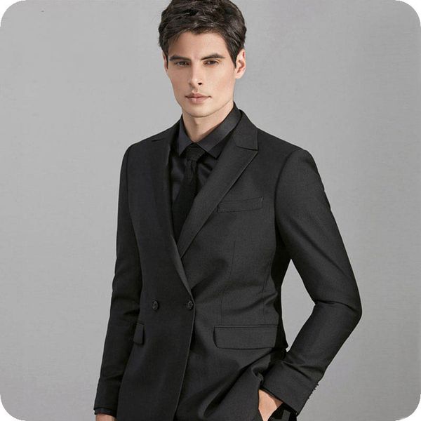 

italian black men suits double breasted slim fit man blazer formal male business jacket custom made costume homme 2piece coat pants, Black;gray