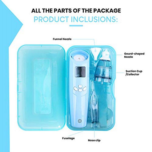 

electric baby nasal suction device - battery operated nose cleaner and nose suction cup - adjustable settings and reusable tips