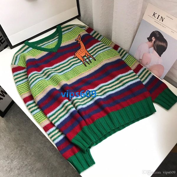 

high end women knit sweater v-neck stripe color multicolor rainbow mosaic with giraffe pattern printing knit pullover knit sweater women&#03, White;black