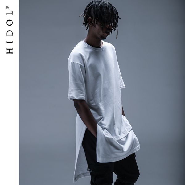 

2019 oversize t-shirt longline summer short solid tee loose hip hop swag t shirt men gothic high street rap tshirt black/white, White;black