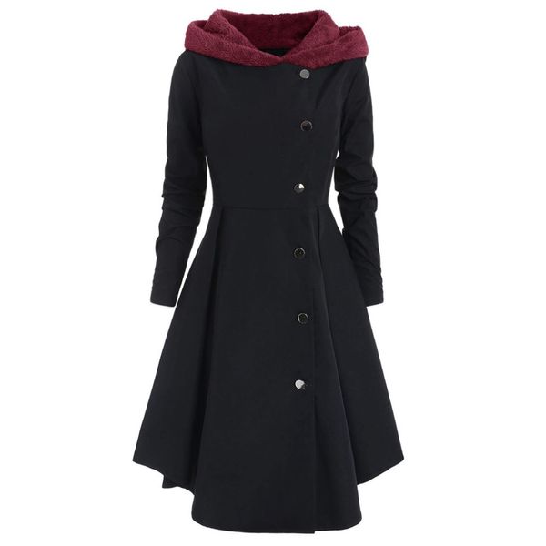 

xl~4xl women plus size asymmetric fleece hooded single breasted long drap buttons gothic coat manteau femme trench coat black, Tan;black