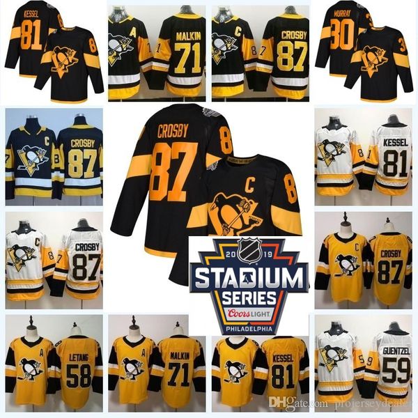 

58 Kris Letang Pittsburgh Penguins 87 Sidney Crosby 71 Evgeni Malkin 72 Patric Hornqvist 81 Phil Kessel 2019 stadium series Hockey Jersey