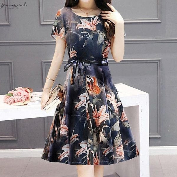 

30 women elegant dress printing short sleeve o neck robe loose dress sweet fashion dress plus size summer, Black;gray