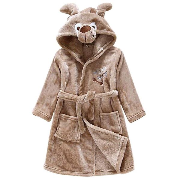 

Little Girl's Flannel Bathrobe ,Brown Dog,130: 6T