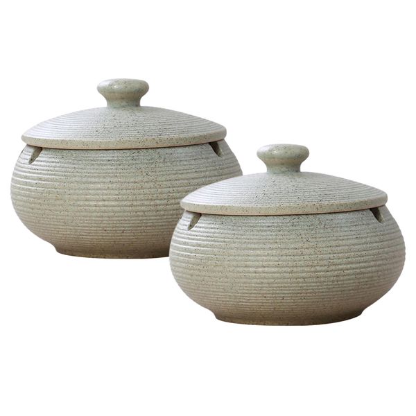 

set of 2 ceramic ashtray solid color windproof ash holder gift