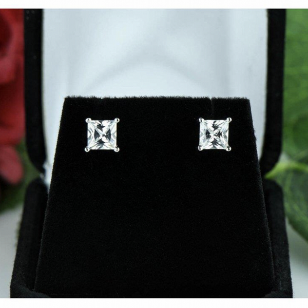 

eternal 925 sterling silver ruby stud earrings classic square 6mm natural gemstone wedding earrings for women jewelry ten colors, Golden;silver