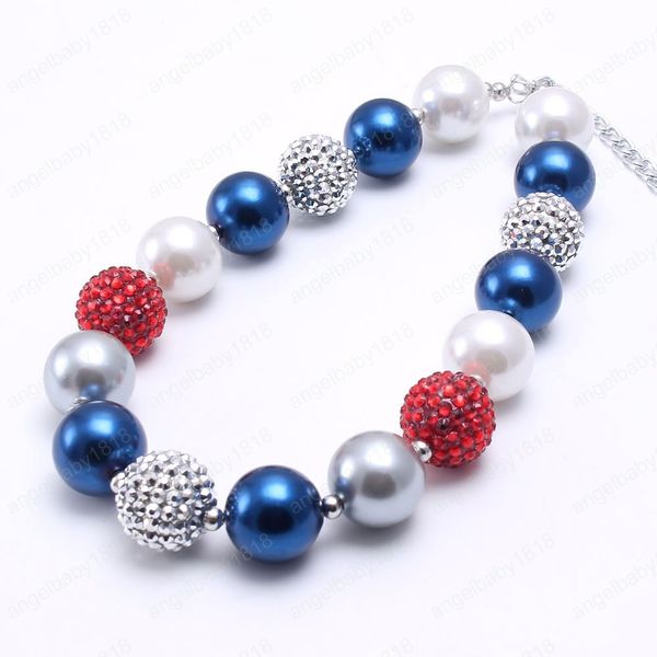 

fashion kids chunky beads necklace 4th july girls children bubblegum beaded necklace party festival jewelry gift, Red;brown