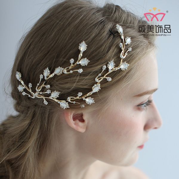 

d2334 npason невесты ручной головной убор сплава горный хрусталь волос украсить пару, Golden;white