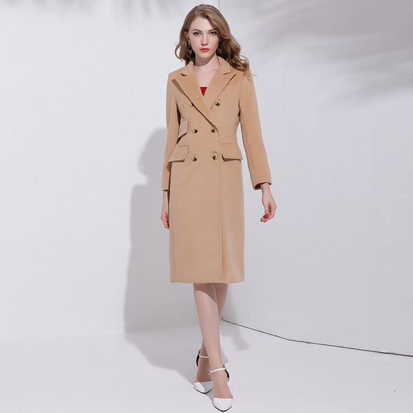 

2020 новая мода женская шерсть пальто европейский стиль slim fit верхняя одежда женский элегантный двойной брестед карманный длинные overcoa, Black