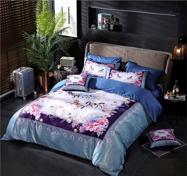 Blue Horse Running Among Flowers Bedding Sets New High Quality