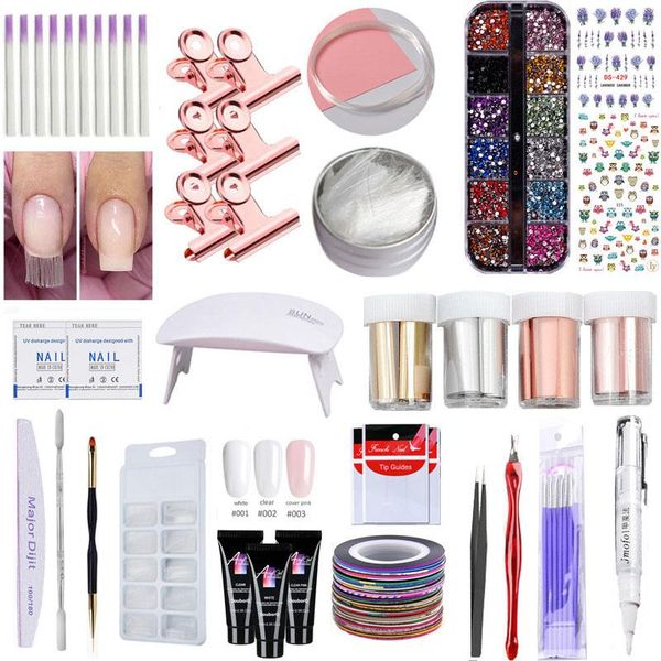 

jelly poly gel kit 5w uv nail lamp fast builder gel nail art poly gel fiberglass silk set extension glue kit brush nail tools