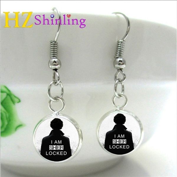 

sher lock jewelry i am sherlocked movie earring sherlock holmes earrings black white glass dome art acceossory nhe-0018, Silver