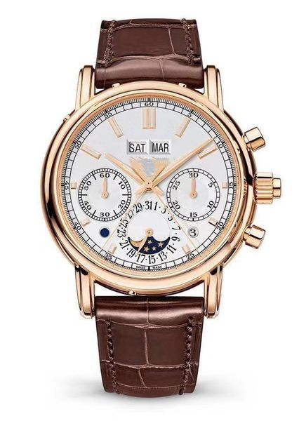 

men's 42mm luxury leather watchband multi-functional automatic mechanical watch, luminous calendar 316l automatic mechanical watch, Slivery;brown