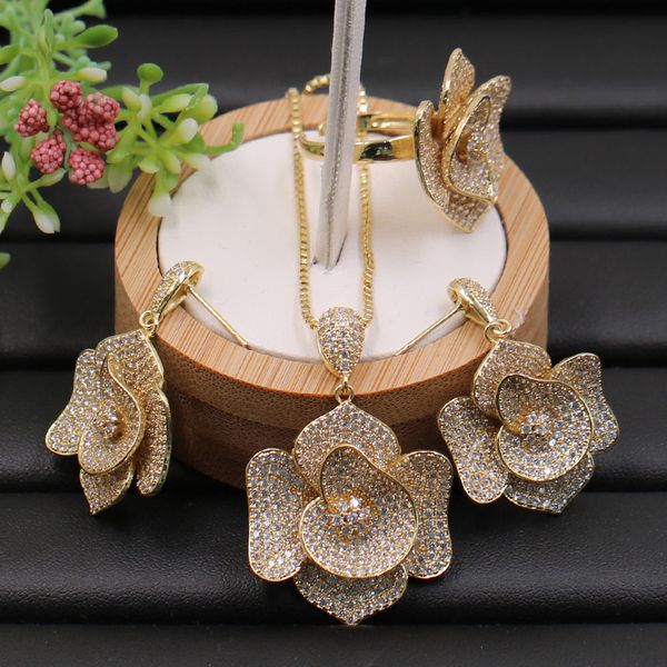 

fateama jewelry set irregular artistic flower full plated necklace with earrings and ring wedding engagement popular gifts, Silver