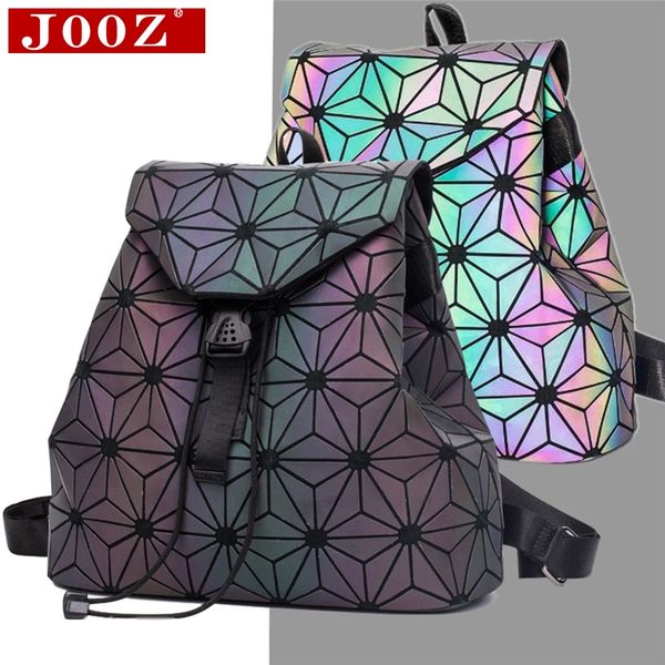 

jooz brand designer women backpack geometric luminous school backpack for for teenage girls backbag holographic back pack